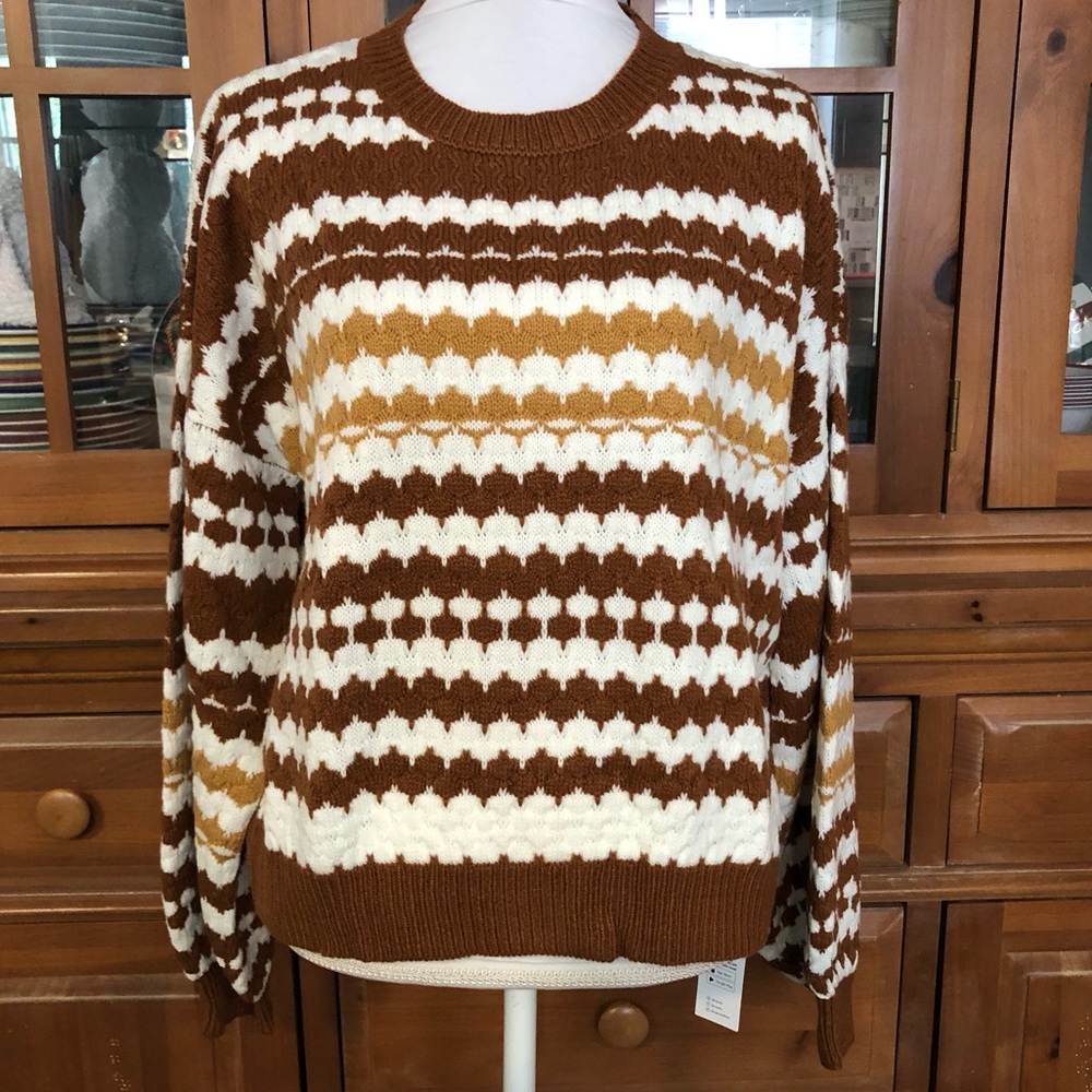 NWT Cupshe Cozy Brown & Tan Striped Knit Sweater